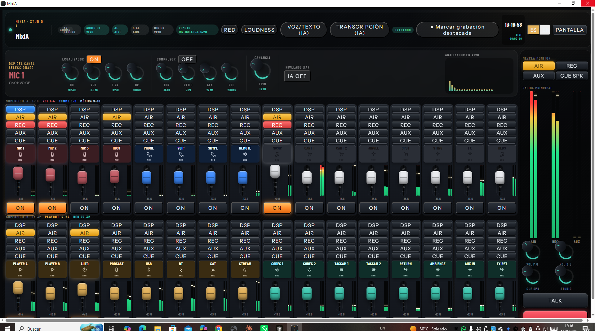 Consola MixIA en vivo